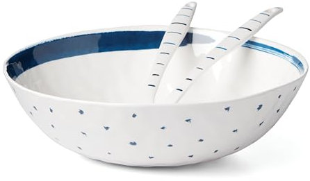Lenox 895238 Blue Bay Melamine Salad Bowl with Servers, Lightweight Melamine Material