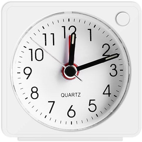 JOPHEK Mini Wecker Analog, Analoger Reisewecker mit Schlummerfunktion und Licht, Tragbarer Quarzwecker für Schlafzimmer Büro Reisen