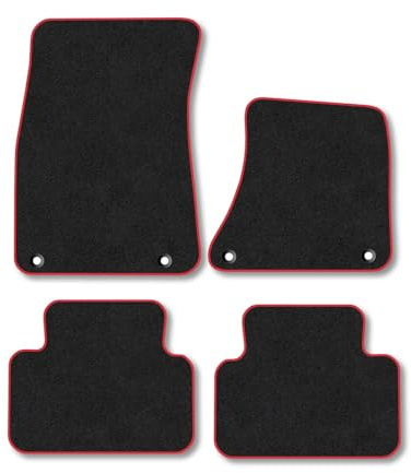 Porsche Macan (2016+) Car Mats Tailored Fit Carpet Floor Mats Non Slip Red Trim Full Coverage Compatible Accessory Front Rear Set Anti Slip Granulated Backing Hand-Finished Clips