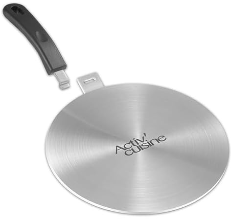 ACTIV CUISINE Diffuseur de chaleur de 20 cm pour table de cuisson en verre, adaptateur à induction en acier inoxydable, disque convertisseur de cuisinière à gaz avec poignée amovible