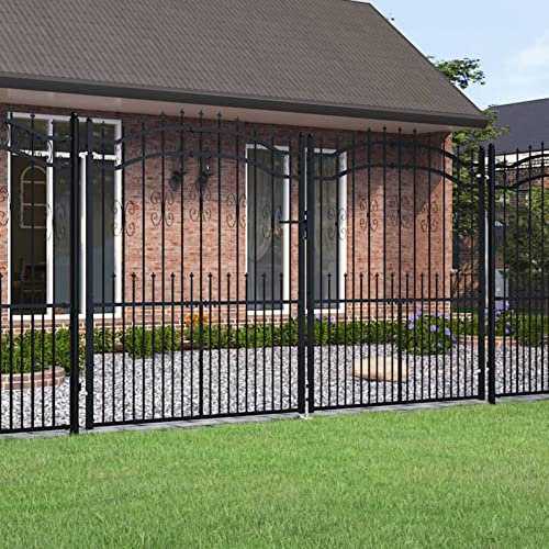 Homgoday Schwarz gepulverbeschichtetes Gartentor 305x223cm mit Schnellverschluss - Sicherer Eingang für Garten oder Terrasse Model151098
