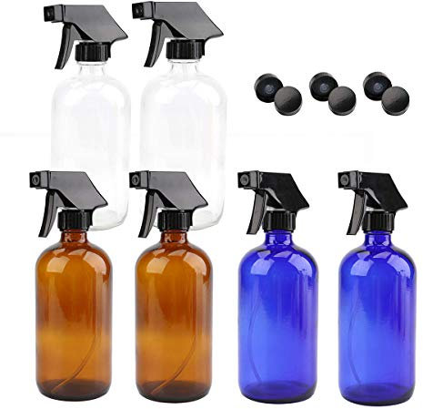 Closer Botella de de cristal de 480 ml recargable vacía de 6 envases para esenciales, productos de limpieza o aromaterapia, pulverizador duradero