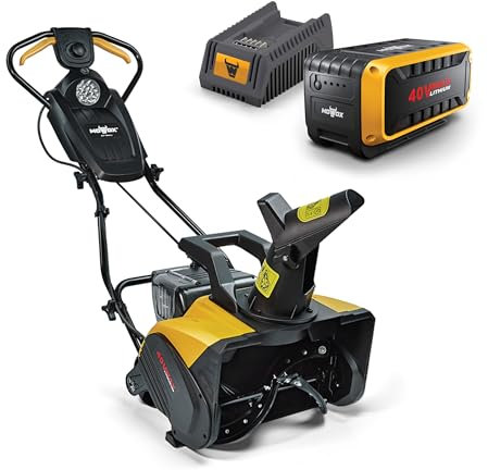Mowox® EST 4640 Li + Starter Kit 2 – 40V Schneefräse mit Akku, Arbeitsbreite 46 cm, Verstellbarer Auswurfkanal mit Wurfweite bis zu 6 m (40V - 2,5Ah Batterie + 1A Ladegerät)