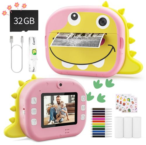 Potuem Kids Instant Camera, 2.4 Inch LCD Screen Instant Print Camera for Kids, 1080P HD Kids Digital Camera, kids Printing Camera with Zero Ink Print Paper & 32GB TF Card, Gifts for Boys Girls