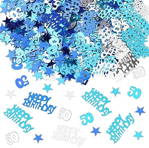 GoldRock Konfetti Tischdeko 50 Geburtstag Frau Mann Deko, 500 Stk Streudeko 50 Geburtstag Frau Blau, Konfetti 50. Geburtstag Deko,Confetti Deko 50 Geburtstag,Streudeko 50er,Geschenke zum 50 Geburtstag