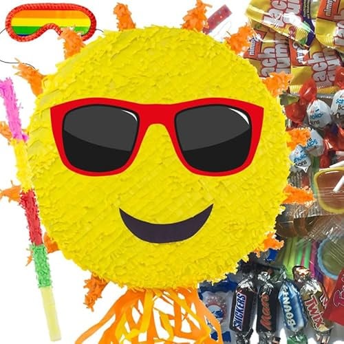 Pinata * SONNE + STOCK + BRILLE + SÜSSIGKEITEN * als Spiel und Deko für Kindergeburtstag und Mottoparty | Größe: 39x39x12cm | Pinatas Sun Smile Kinder Party