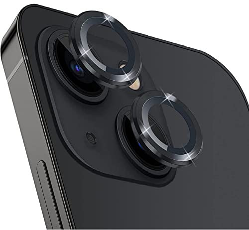 EKAM Camera Lens Protector for iPhone 15 6.1-Inch and iPhone 15 Plus 6.7-Inch 9H Tempered Glass Aluminum Alloy Metal Individual Ring Cover HD Clear Bubble Free Protection (Black)