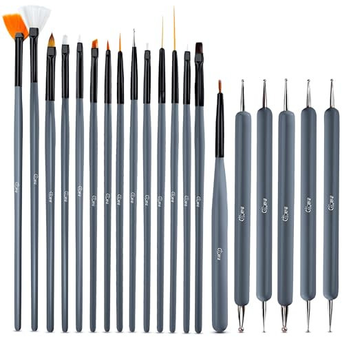 20 Pcs Pinceau Nail Art Ongles Set, Pinceau Ongle Gel Nail Art Pinceaux Nail Art pour Débutant et Professionnel Accessoire Ongles Nail Art pour Dessiner des Détails Avec Poignée en Bois (Gris)