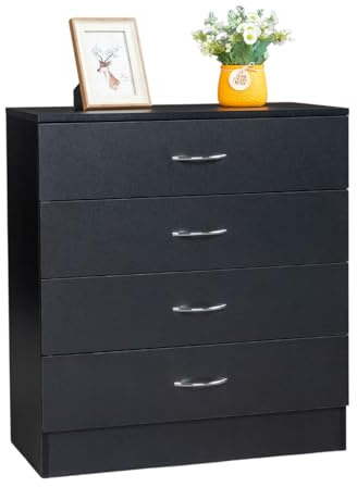 Karl home Black 4 Drawer Nightstand, 25.98 X 13 X 28.7