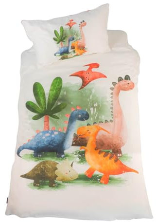 Puckdaddy Kinderbettwäsche-Set Tekla - Dino 100x135cm, Weiß