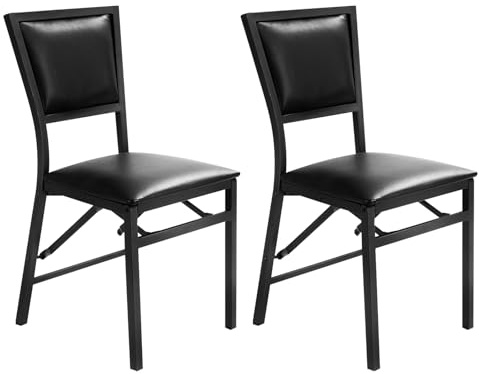 COSTWAY 2er Set Esszimmerstühle klappbar, Klappstühle Küche, Küchenstühle Kunstleder gepolstert, klappbarer Stuhl mit Metallrahmen, Esstisch Stühle für Küche, Esszimmer & Restaurant, schwarz