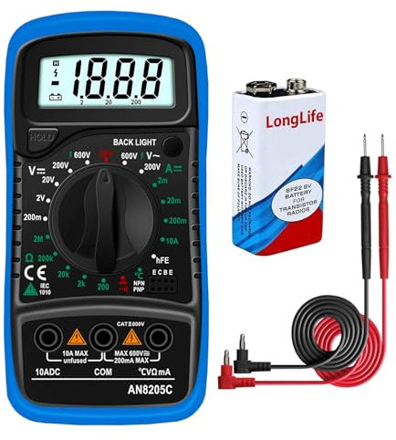 Digital Multimeter Voltmeter, Continuity Circuit Resistance Diode Ammeter, for Car Battery Volt Meter Voltage Multi Tester AC DC OHM Amp Current Meter Electrical Tester with Test Leads Backlight LCD