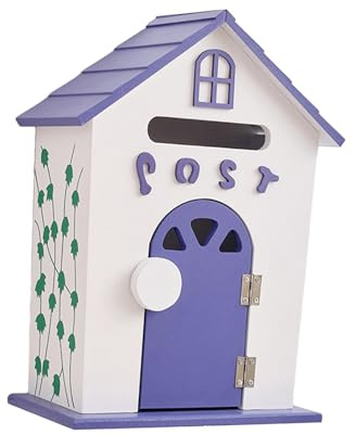 Folpus Holz-Wandbriefkasten, Kindergarten-Briefkasten, Außenkasten, funktional, 22 x 12 x 32 cm, robuster, rustikaler Außenbriefkasten, lila