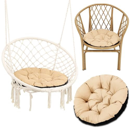 Amazinggirl Hängesessel Kissen Sitzkissen für Hängeschaukel 60 cm - Polster für Hängehöhle Lesesessel Hängestuhl und Papasansessel runde Auflage für Outdoor und Indoor Beige Farbton B