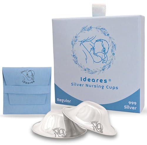 Ideares 999 Silver Nipple Shields for Breastfeeding – Pure Silverette Nursing Cups – Soothing Silver Nursing Cups for Sore Nipples – Postpartum & Breastfeeding Essentials for New Moms – R
