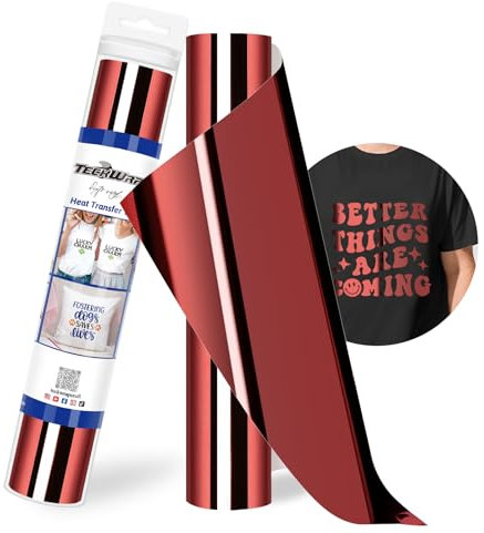 TECKWRAP PU Metallic Heat Transfer Vinyl Roll 12 x 5ft Chrome HTV for DIY Clothing,T-Shirts,Fabric Foil Iron on Vinyl Compatible with Heat Press Craft Cutters,Wine Red