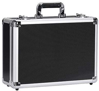 Lockable Carrying Case - 1/2 Protective Safe Storage Toolbox | Aluminium Tool Storage Box | Metal Tool Carrying Case | Briefcase with Cubed Foam for Jewelry, Watches, Cosmetics (Black/Silver)