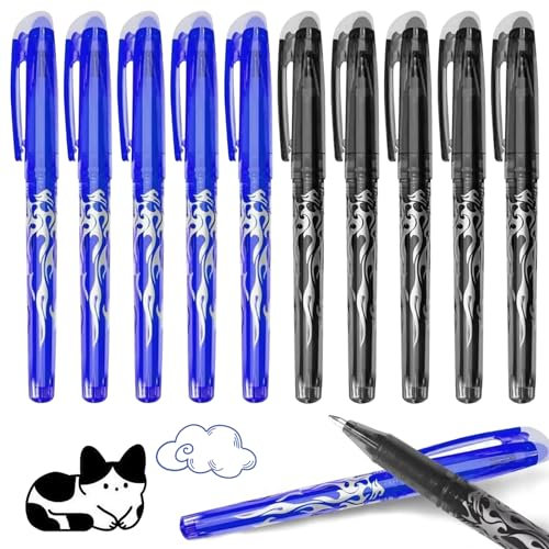 Uirheurd 10 Stück Radierbarer Kugelschreiber 0.7mm Stift Radierbarer Tintenroller Tintenroller Radierbar Friction Stifte für Schulsachen Bürobedarf Blau Schwarze