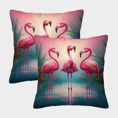 KKPBHTYVG Flamingo Kissenbezug 2er Set Kissenbezüge Wohnzimmer Kissenhülle Couchkissen Polyester Polster Textil Für Sofa Stuhl Bett Garten Dekokissen 50x50cm