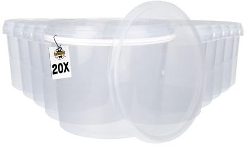 20 Eimer mit Deckel 4l Transparent rund | Kunststoff Eimer | Lebensmittelecht Eimer | luftdicht und stabil | Leer Eimer mit Griff und Deckel für Lebensmittel | Chemie | Tierfutter geeignet