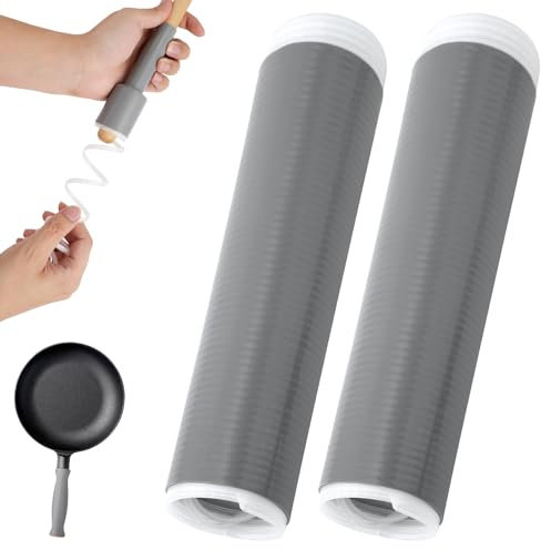 2pcs Pot Handle Heat Insulation Silicon Covers, 5.6 x 1.3 Inch Pan Handle Sleeve Silicone Anti-Skid Thermal Insulation Handle Covers for Cast Iron Pot (Gray)