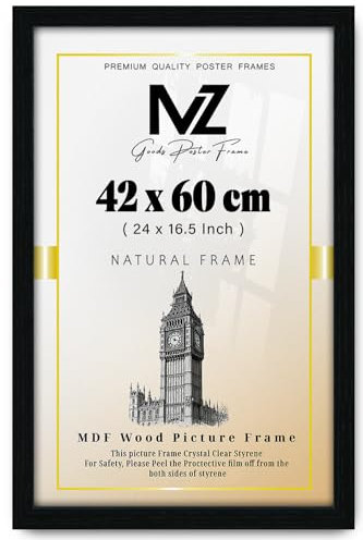 MZ Goods Rectangle Flat Modern Design 42x60cm - Personalized Black Picture/Poster Frame with MDF Wood-Portrait/Landscape Living room Home/Office Decor (Black)