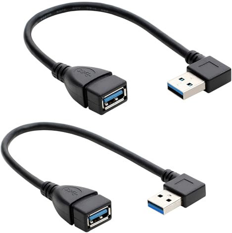 talNite 2PCS SuperSpeed USB 3.0 Extension Data Cable,90 Degree Male to Female Adapter Right Angle Extender Cable,Short USB Extension Cables for Devices with USB Port (20cm, 8in)