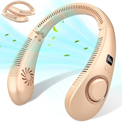 Ventilateur Pliable Portable Cou,Petit Ventilateur sans Pale Batterie USB Puissant et Silencieux Casque Design,Ventilateurs de Tete Compact avec Affichage LED,Idee Cadeau Pour Femmes et Hommes Marron