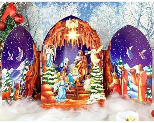 Weihnachtskarte Weihnachtskrippe, religiöse Weihnachtskarte, Pop-Up-Karte, 3D-Pop-Up-Weihnachtskarten mit Umschlag für Urlaub, Engel, Jesus Christus, Heilige Familie, Weihnachtsgeschenke,