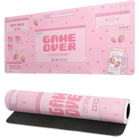 Pinkes Gaming-Mauspad, 70 x 30 cm, Pastellfarben, großes Mauspad, Kawaii-Büro-Dekor für Frauen, rutschfeste Gummiunterseite, genähte Kanten, Tastatur-Mauspad, Schreibtischunterlage für Büro, Zuhause