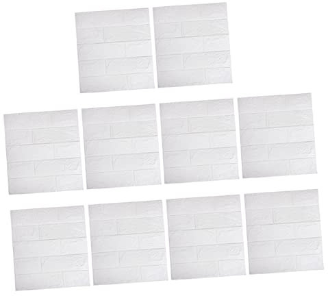 HOMSFOU 10 Pièces Sticker Mural Stéréo 3d Panneaux D'art Mural Papiers Peints à Motif De Briques Papiers Peints Autocollants Motif De Brique Stickers Faux Panneaux Muraux Plastique Blanche