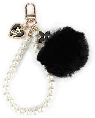 MUCOOS Personalisierter Schlüsselanhänger, Niedliches Kunstperlen Und Fellball Design, Eleganter Schlüsselanhänger, Süßer,Geschenke Für Teenager Mädchen,Geschenke Für Schwester