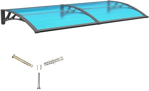 Marquesina para Puerta Exterior 200x100 CM, Tejadillo de Protección contra Lluvia y Rayos UV, Cubierta de Policarbonato para Puertas, Ventanas, Porches, Patios y Terrazas
