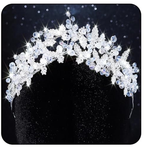 Handcess Hochzeit Strass Tiara Silber Blatt Krone Stirnband Prinzessin Kostüm Kopfschmuck Blätter Braut Kopfbedeckung für Frauen