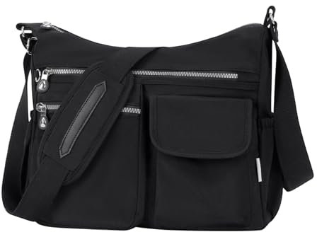 NOTAG Umhängetasche Damen, Leichte Mehrfach-Taschen Schultertasche Damen Wasserdicht Nylon Handtasche Umhängetasche (Schwarz-Neu)