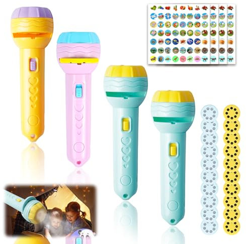 WIYETY Lot de 4 lampes de poche projecteurs pour enfants, lampes de poche pour enfants, projecteur de diapositives avec 160 motifs d'animaux, lampe de poche pour enfants, jouet éducatif pour enfants