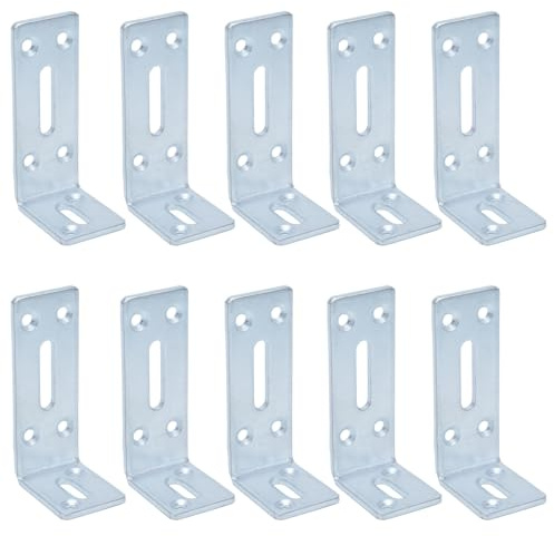 10 Stück Verdickung Winkelverbinder Verstellbare Befestigungswinkel, mit 2 Lang Loch，L Form 90 Grad Winkelverbinder Metallwinkel Möbelwinkel für Regal Tabelle Stuhl,80x40mm, 3mm Dicke (Silbrig)