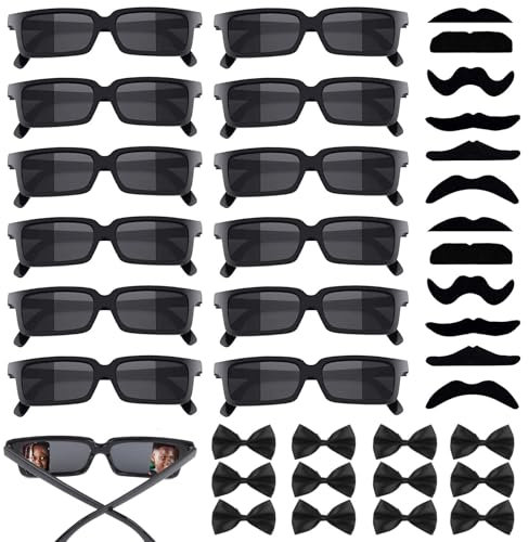 URHRHU Kit Detective Bambino 12 Pezzi Occhiali da Agente Segreto con Baffi e Farfallino - Occhiali Spia Retrovisori Divertenti Costume da Detective per Bambini e Adulti Regalo Feste di Compleanno