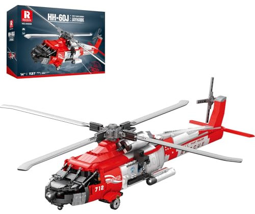 Reobrix HH-60J Rettungshubschrauber-Bausatz, Militärhubschrauber-Spielzeugflugzeug-Modellbausatz, Flugzeug-Bausteine 33026, Flugzeugmodell, Sammlerstück, Heimdekoration, Geschenke fürab 14 Jahren