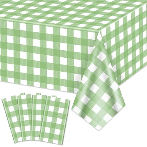 Lot de 4 nappes vichy rectangulaires imperméables à carreaux vert clair et blanc, 220 x 130 cm, pour fête d'anniversaire, vacances, activités en plein air
