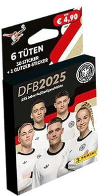 Panini DFB 2025-125 Jahre Fußballgeschichte Sticker | Eco-Blister | 6 Tüten + 1 Special-Sticker + Heartforcards® Versandschutz