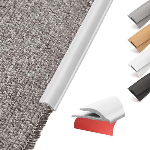 Flexibel PVC Übergangsprofil Selbstklebend Teppiche Kante - Schneidbare Teppich und Boden Übergangsleiste von Teppich zu Fliese Vinylboden Laminat Abschlussleiste Abschlussprofil (Weiß, 3M)