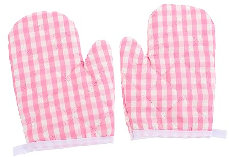 SOLUSTRE Ofenhandschuhe Kinder Silikon Wärmebeständig Mikrowellenhandschuhe Küche Mit Hitzeschutz rutschfest Robust 2 Stück Rosa Kariert