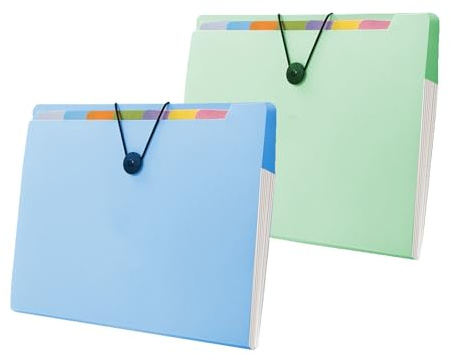 BDHYYM 2 Stück Fächermappe Mappe - Dokumentenmappe a4 mit 12 Fächern & Index-Tabs, Fester Elastischer Schnurverschluss, 360 Seiten Kapazität, Mappen Ordnersystem für Schule/Büro, mappe mit fächern