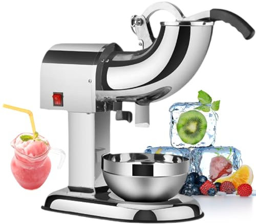 Macchina per Ghiaccio Tritato Elettrica 350W, Macchina Trita-Ghiaccio Doppia Lama Acciaio Inox, Macchina per Ghiaccio Tritato 100kg/H per Ristoranti e Chioschi,110V