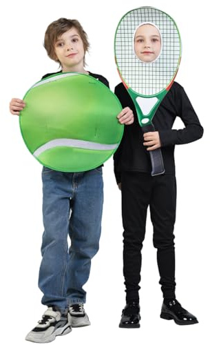 SEA HARE Kinderkostüm Tennisball & Schläger, XXL Verkleidung als Riesentennisball und Rackets für Jungen Mädchen, Paar Halloween Faschings Outfit