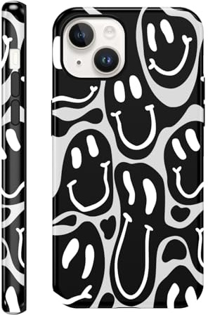 Xylota Handyhülle für iPhone 14/iPhone 13 Hülle, Aesthetic Smile Muster Design Schutzhülle, Süßes Vintage Weiche TPU Stoßfeste Silikon Men Mädchen Frauen Kratzfest Case für iPhone 13 6,1'', Schwarz