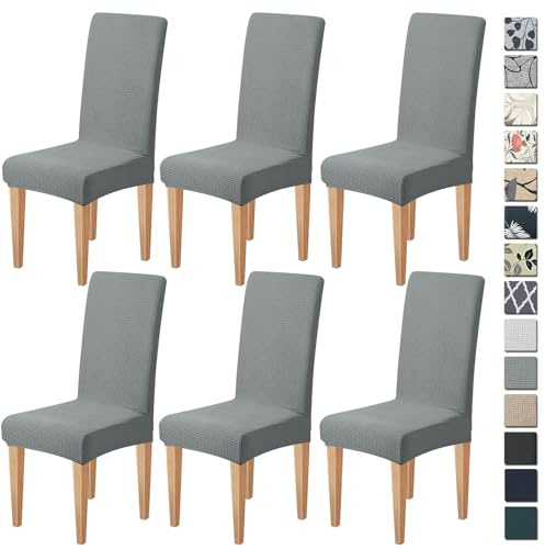 Dioxide Stuhlhussen Stuhlbezüge 6er Set, Elegante Universal Hussen Für Stühle,Chair Cover Pflegeleichte Schmutzabweisende Jacquard-Hussen Einfach Sauber zu Halten(Dunkelgrau)
