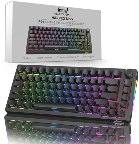 HINATSUSIKE H83 PRO Wireless Mechanical Keyboard, 75% Compact Gaming Keyboard, Knob - Hot-Swap Cardamom Switches, PBT Keycaps, RGB Backlit, USB-C Wired/2.4G/BT5.0, Ergonomic for Win/Mac/Linux Computer