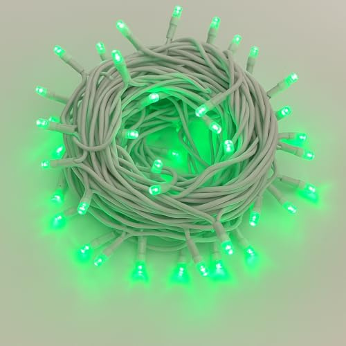 IXTRIMA Catena Luminosa 300 LED, 30Mt, Luce Verde, Cavo Bianco, IP65, Prolungabile, Effetto Flash, ghirlanda nataliza, negozi, balcone natale